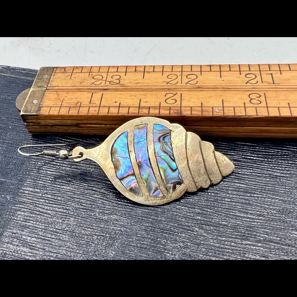 Vintage silver ALPACA MEXICO abalone shell earrings dangles - Picture 8 of 10